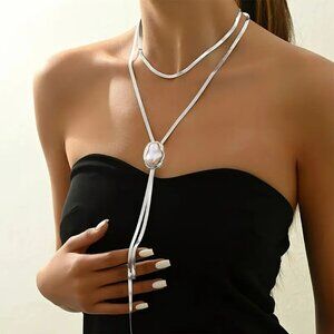 NEW! MINIMALIST LONG FLAT SNAKESKIN Clavicle CHAIN NECKLACE